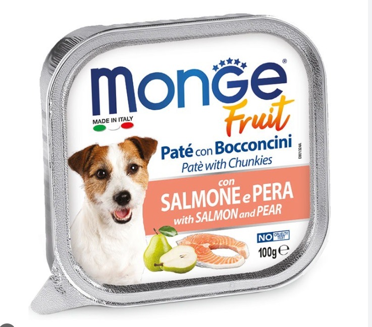 MONGE CANINE FRUIT SALMON Y PERA X 100 GR